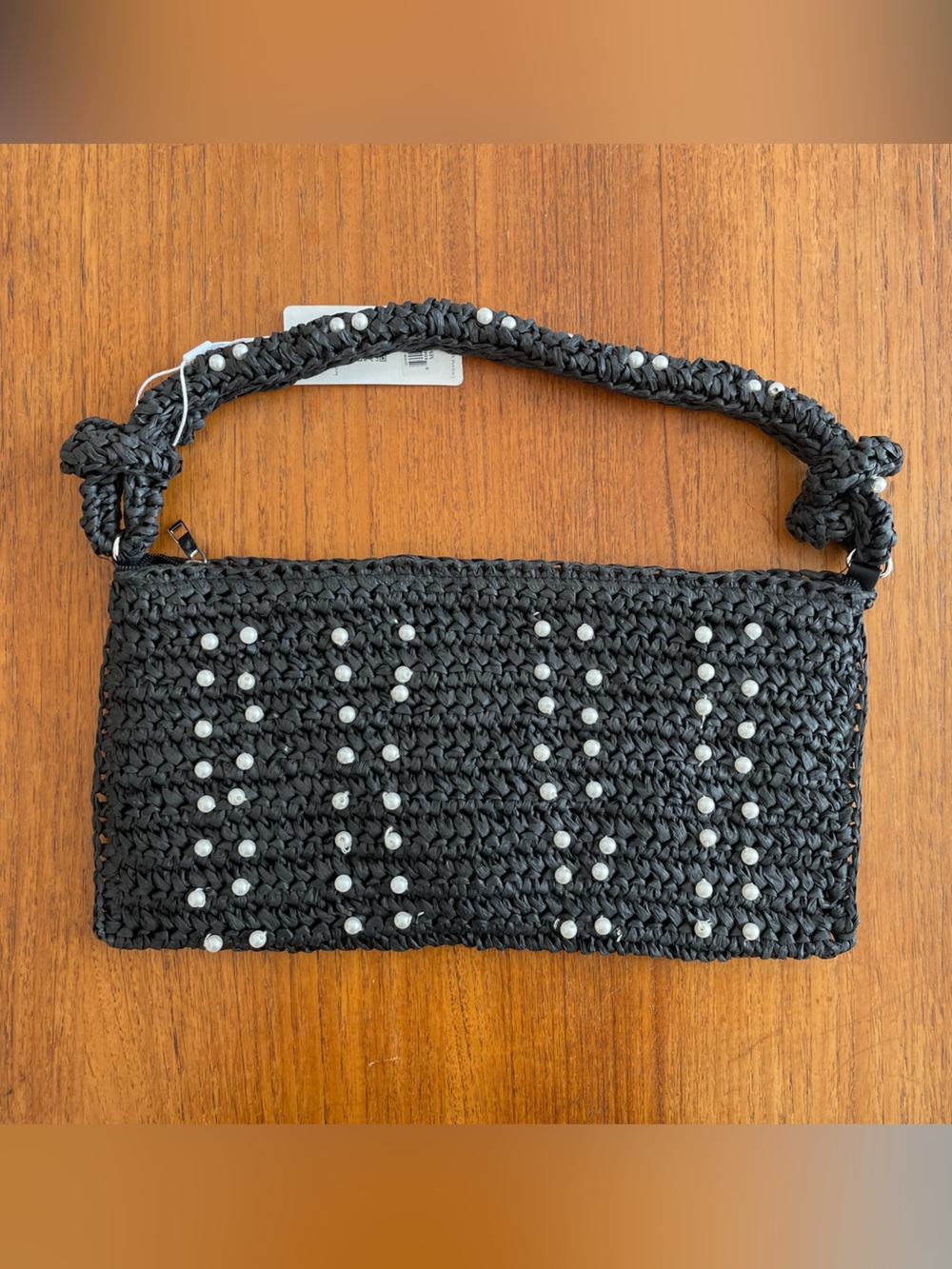 Urban Expressions Woven Paper Shoulder Bag with Pearl Accents